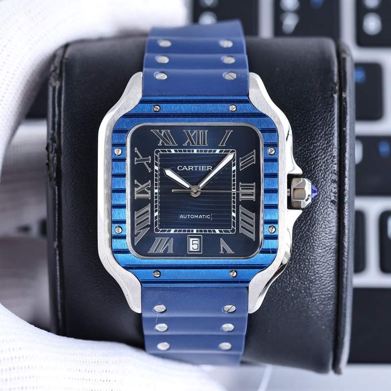 卡地亚山度士系列深蓝表带男款手表