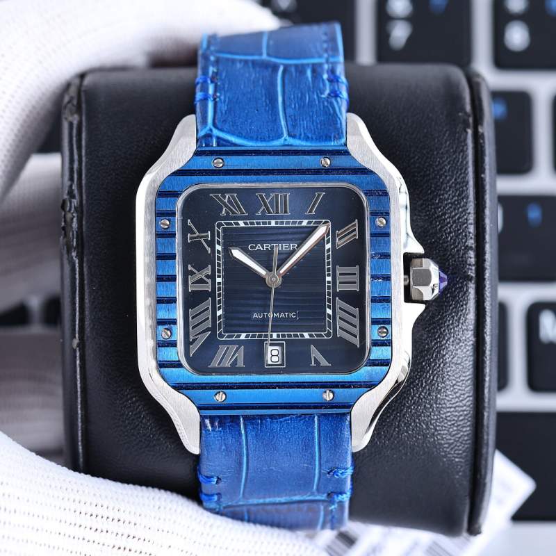卡地亚山度士系列深蓝表带男款手表